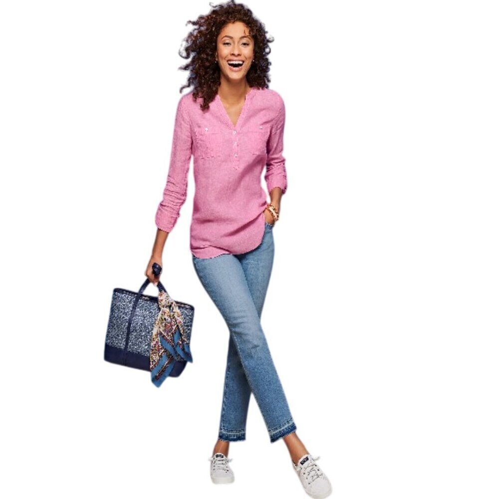 Like‎ New Talbots Linen Pintuck Popover - Cross Dyed Pink Size 2XP